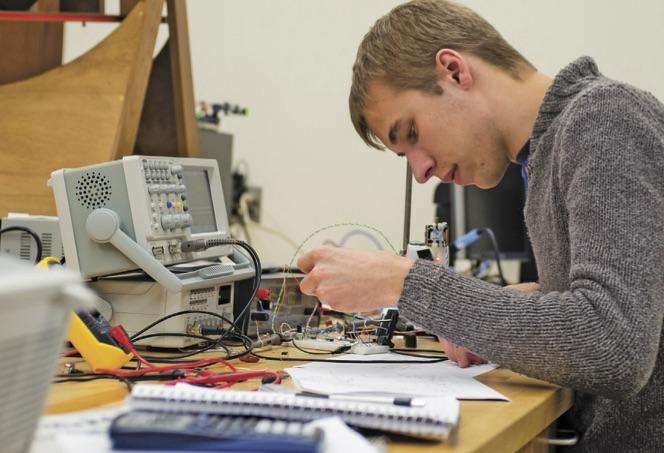 Engineering student working on a project